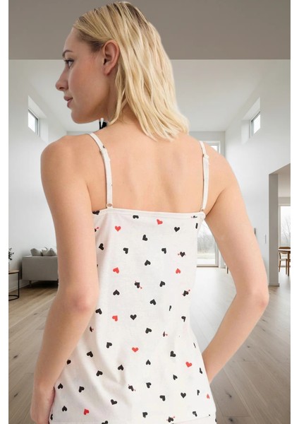 Yazlık %100 Pamuklu Rahat Pijama Takımı Kalpli Desenli Şortlu Atlet Profesyonel Görünüm modelleri