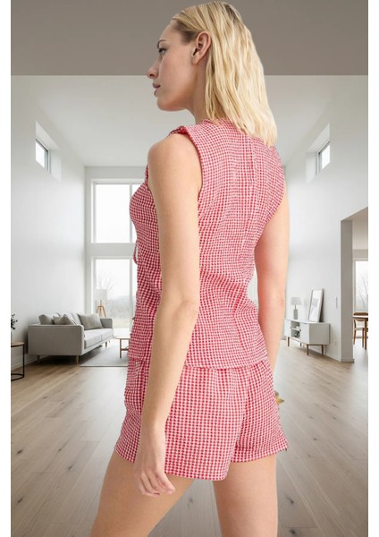Yazlık Kadın Pijama Takımı Ekose Desenli Rahat ve Nefes Alan Dokuma Kumaş Şık modelleri