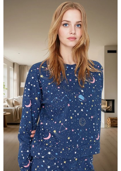Galaksi Desenli Örme Pijama Kışlık Konfor ve Şıklık Yüksek Kalite Premium