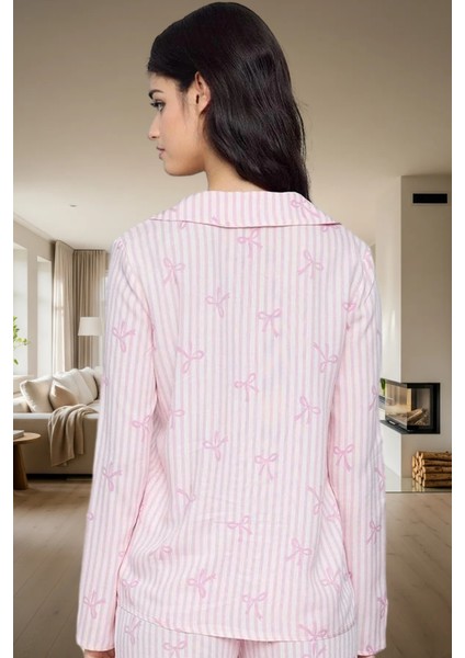 2'li Kalp Desenli Viskon Pijama Takımı Shally Dokuma Rahat Kalıp Kullanım