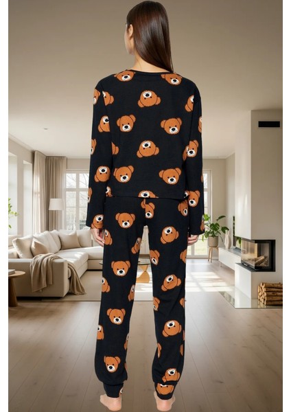 Ayıcıklı Desenli Pijama Takımı %100 Pamuk Regular Kalıp Boru Paça Seçkin Malzeme Rahat ve Şık modelleri