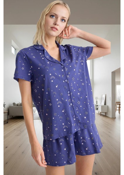 Yıldız Desenli Rahat Örme Pijama Takımı %70 Polyester %30 Pamuk Seçkin Malzeme Özel Tasarım
