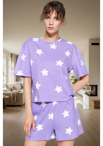 Yazlık %100 Pamuklu Pijama Takımı Yıldız Desenli Rahat Şort Kaliteli Işçilik Profesyonel Görünüm fiyatları