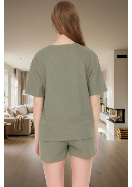 Yazlık Pijama Takımı Waffle Kumaş Örme Rahat Kalıp 2'li Mükemmel Uyum Konforlu Kesim fiyatları