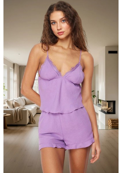 Ince Askılı Dantelli Saten Pijama Takımı Rahat Ev Giyim Dayanıklı Malzeme Yüksek Kalite