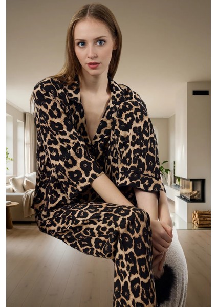 Ev Giyim Pijama Takımı Viskon Shally Dokuma Kışlık Modern Stil Özel Tasarım