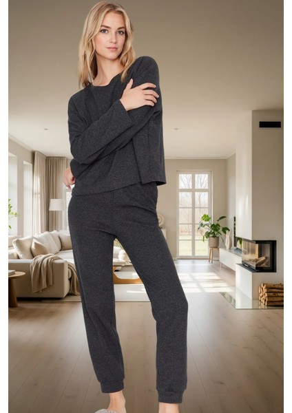 2'li Pijama Takımı Pamuklu Waffle Kumaş Uzun Paça Düşük Kol Kaliteli Işçilik Konforlu Kesim