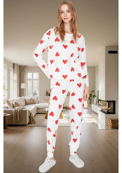 Kışlık Rahatlık 2'li Kalpli Örme Pijama Takımı %100 Pamuk Mükemmel Uyum Özenle Seçilmiş fiyatları