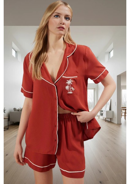 Rahat Yazlık Pijama Takımı Viskoz Şortlu 2'li Set Kullanım Profesyonel Görünüm