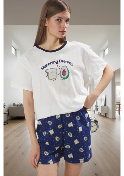 Örme Pamuklu Kadın Pijama Takımı Rahat Nefes Alabilir Avokado Desenli Uzun Ömürlü Kullanım
