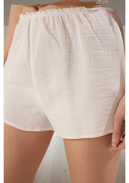 Ev Giyim Seti %100 Pamuk Dantel Detaylı Müslin Şortlu Pijama Takımı Özenle Seçilmiş Trend Tasarım modelleri
