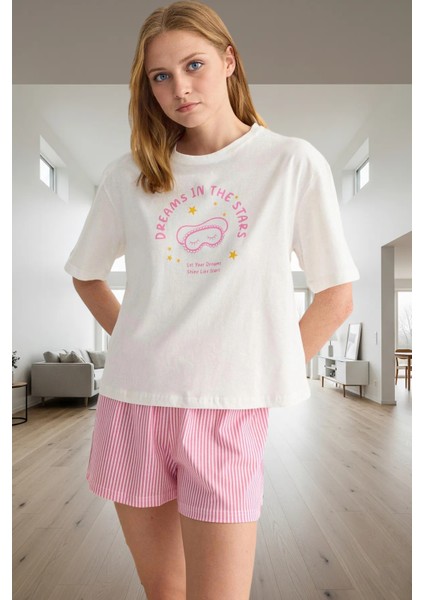 Yaz Için 3lü %100 Pamuklu Şortlu Pijama Takımı Regular Kalıp Çizgili Desen Özel Tasarım