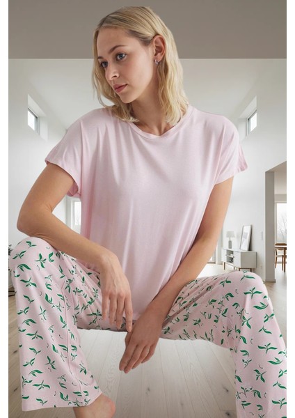 2'li Çiçekli Pijama Takımı Viskoz Süprem Konfor Günlük Kullanım Için Modern Stil
