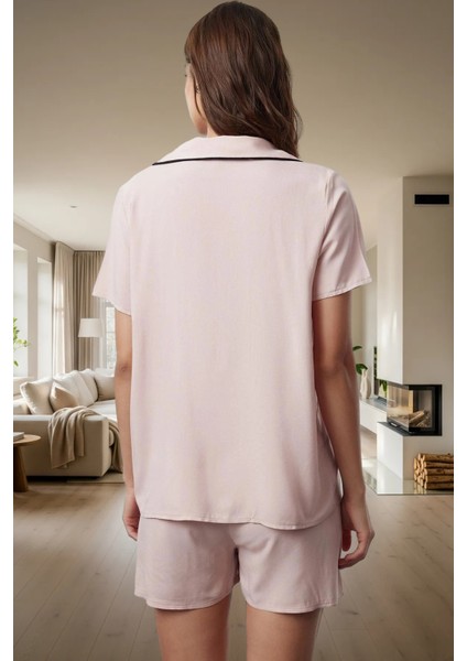 Rahat Yazlık Pijama Takımı Viskoz Kurdele Detaylı Şortlu Kaliteli Işçilik Özenle Seçilmiş modelleri