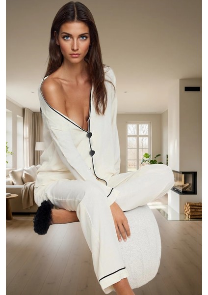 Şık ve Rahat Kışlık Pijama Takımı; 100% Viskon Regular Fit Trend Tasarım