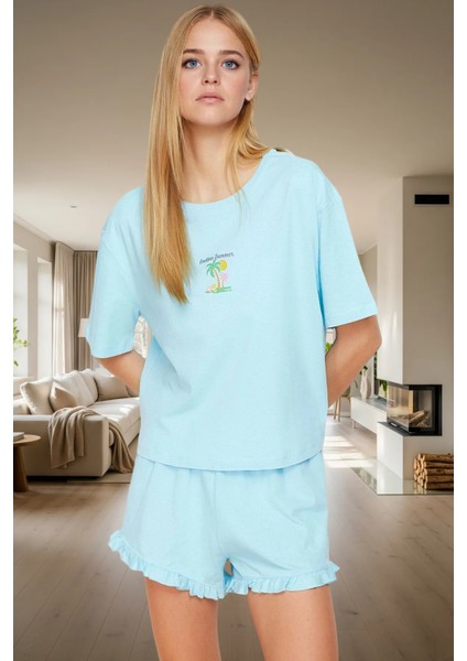 Baskılı Fırfırlı Detaylı Pamuklu Pijama Takımı Günlük Kullanım Için Premium Kalite fiyatları