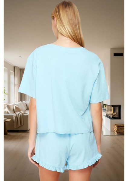 Baskılı Fırfırlı Detaylı Pamuklu Pijama Takımı Günlük Kullanım Için Premium Kalite modelleri