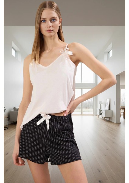 Şortlu Pijama Takımı Örme Viskoz Kumaş Puantiyeli Rahat Kalıp Yaz Için Ideal Kullanım fiyatları