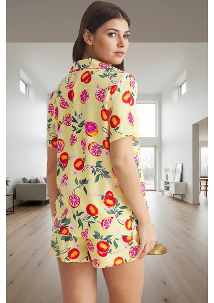 Yazlık Çok Meyve Desenli Viskoz Pijama Takımı Modern Stil Konforlu Kesim Kaliteli Işçilik modelleri
