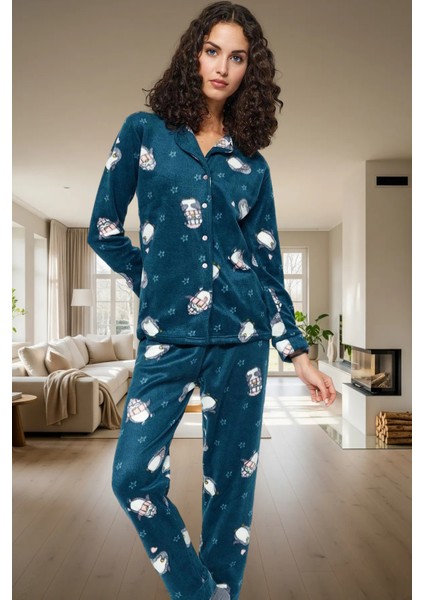 Yumuşacık Polar Penguen Desenli Kışlık Pijama Takımı 2 Parça Konforlu Kesim Profesyonel Görünüm