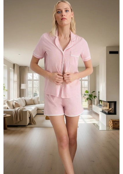 Yazlık Homewear Pijama Takımı %100 Pamuk Biyeli Detaylı Regular Fit Modern Stil Trend Tasarım