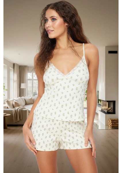 Yazlık Ince Askılı Pamuklu Pijama Takımı Çiçek Desenli Trend Tasarım Yüksek Kalite Şık Görünüm