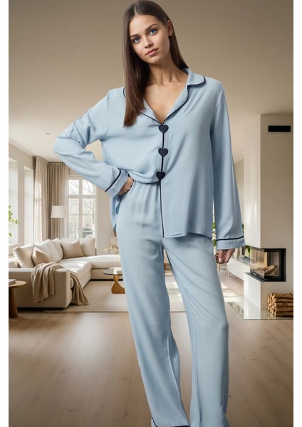 Şık ve Rahat Kışlık Pijama Takımı; 100% Viskon Regular Fit Trend Tasarım