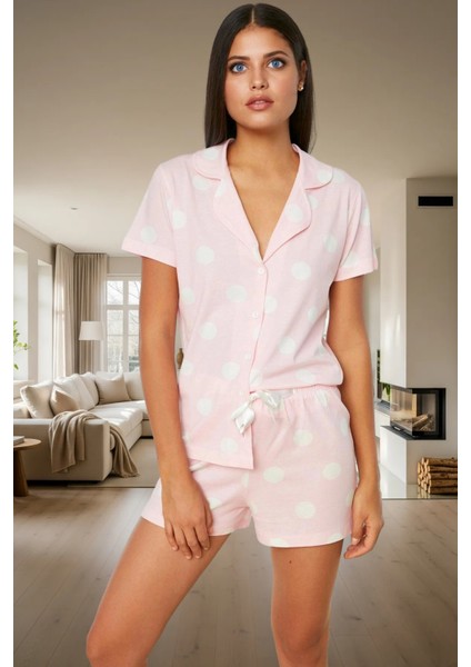 Yazlık Homewear Pijama Takımı Pamuklu Puantiyeli Kısa Kollu Regular Kalıp Profesyonel Görünüm