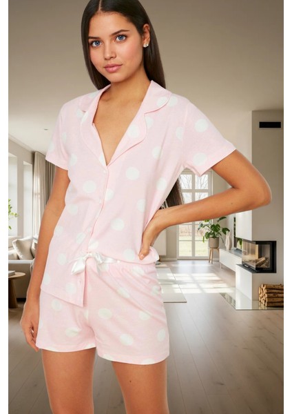 Yazlık Homewear Pijama Takımı Pamuklu Puantiyeli Kısa Kollu Regular Kalıp Profesyonel Görünüm fiyatları