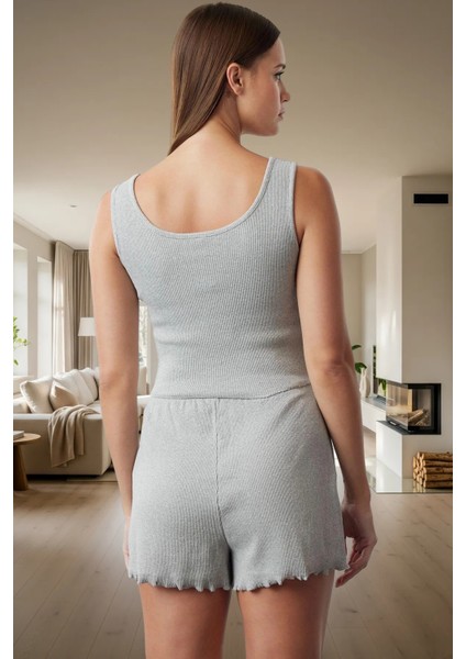 Yazlık Rahat Pijama Takımı Melanj Örme Atlet ve Şort Kullanım Mükemmel Uyum Özel Tasarım modelleri