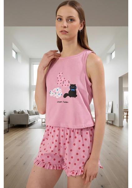 Pamuklu Kedili Puantiyeli Pijama Takımı Rahat ve Şık Yaz Uykusu Özel Tasarım Profesyonel Görünüm fiyatları