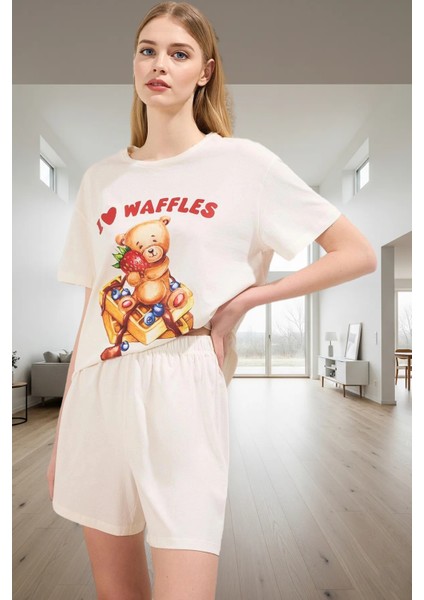 Yazlık Örme Pamuklu Pijama Takımı; Ayıcıklı Desen Renk Rahat Kalıp Şık Görünüm Modern Stil fiyatları