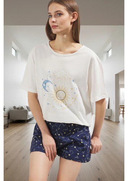 Homewear Pijama Takımı Yumuşak Pamuk Rahat Kalıp Galaksi Deseni Konforlu Kesim