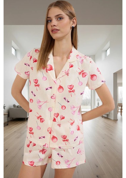 Yazlık %100 Pamuk Örme Pijama Takımı; Şortlu Baskılı Regular Kalıp Konforlu Kesim