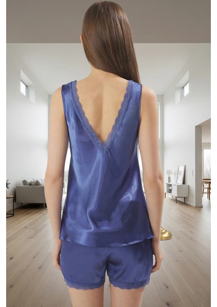 Rahat Ev Giyim 100% Polyester Saten Pijama Takımı Kolsuz Mükemmel Uyum ve Şık