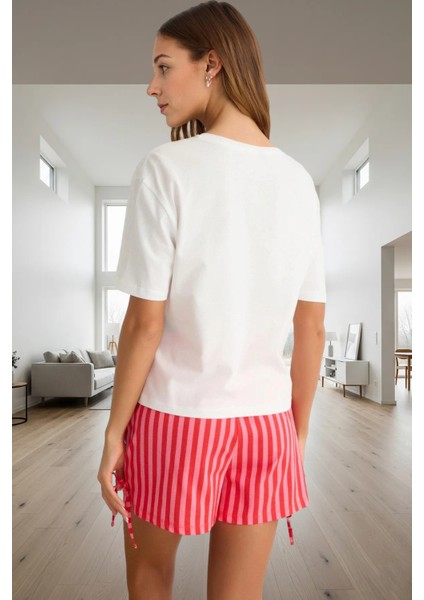 100 Pamuk Örme Pijama Takımı Şık Çizgili Desen Boru Paça Şort Rahat Kalıp ve modelleri