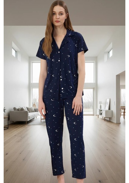 Evde Rahatlık Için 2'li Pijama Takımı Örme Kumaş Galaksi Desen Özel Tasarım Şık Görünüm fiyatları