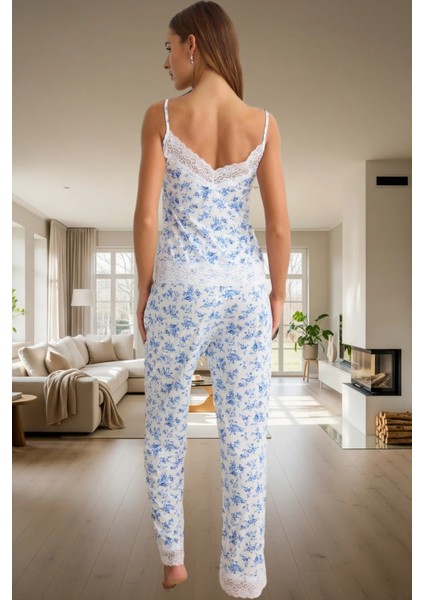 Ince Askılı V Yaka Dantelli Viskoz Örme Pijama Takımı 2'li Rahat ve Şık Kaliteli Işçilik modelleri