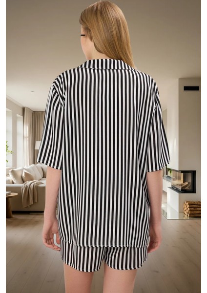 Yazlık Çizgili Shally Viskon Pijama Takımı Konforlu ve Şık Özenle Seçilmiş Trend Tasarım