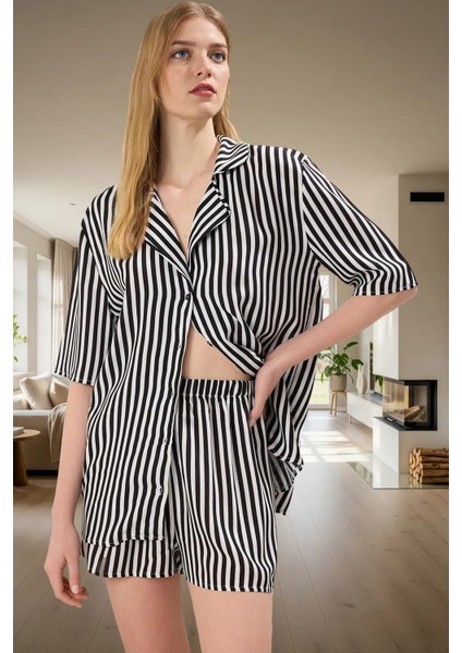 Yazlık Çizgili Shally Viskon Pijama Takımı Konforlu ve Şık Özenle Seçilmiş Trend Tasarım fiyatları