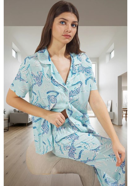 Rahat ve Şık Hayvan Desenli Viskoz Pijama Takımı Tüm Sezonlar Için Trend Tasarım