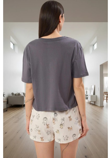 Rahat Yazlık 2'li Pijama Takımı Köpek Desenli Şortlu Pamuk Örme Şık Görünüm Modern Stil modelleri