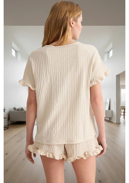 2'li Pijama Takımı Yumuşak Örme Kumaş Fırfırlı Yaz Için Ideal Modern Stil Rahat Kullanım modelleri