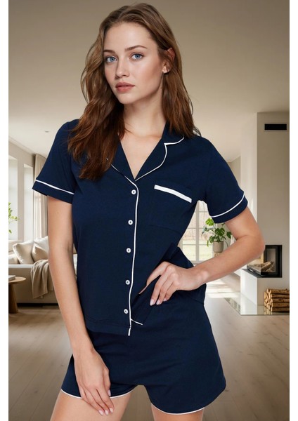 Yazlık Homewear Pijama Takımı %100 Pamuk Biyeli Detaylı Regular Fit Modern Stil Trend Tasarım