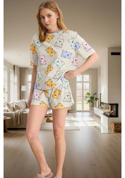 Yazlık Ayıcıklı Pijama Takımı %100 Pamuk Regular Kalıp Seçkin Malzeme Günlük Kullanım Için fiyatları