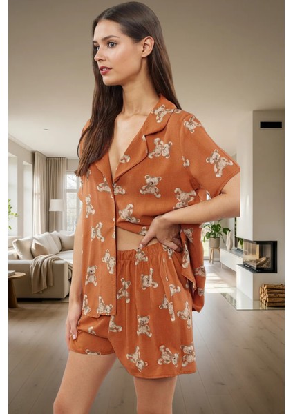 Dokuma Viskoz Pijama Takımı Şortlu Ayıcıklı Desen Rahat Yazlık Ev Için Seçkin Malzeme fiyatları