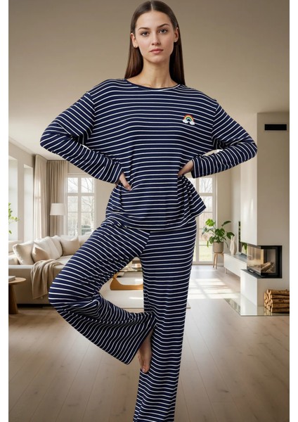 Kışlık Rahat Pijama Takımı 96% Viskon Çizgili Geniş Paça Yüksek Kalite Mükemmel Uyum fiyatları