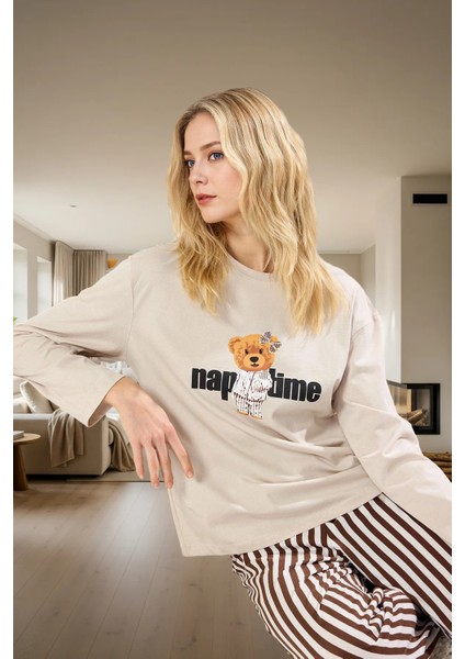 Kadın Kışlık Pijama Takımı %100 Pamuk Regular Kalıp Boru Paça Profesyonel Görünüm