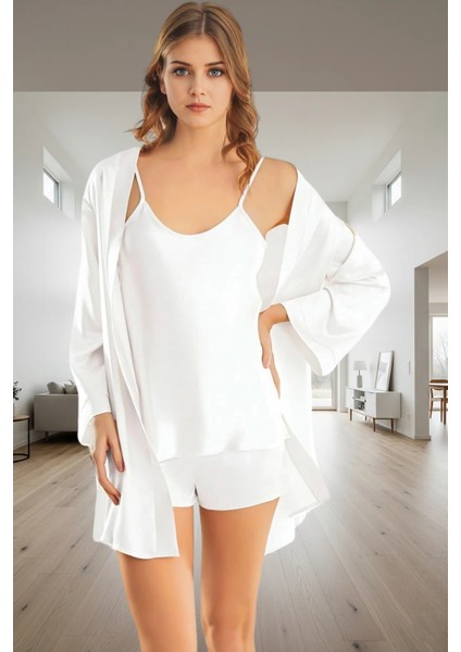 Yazlık 3lü Saten Pijama Takımı Renk Regular Kalıp Kadın Rahat Kullanım Dayanıklı Malzeme