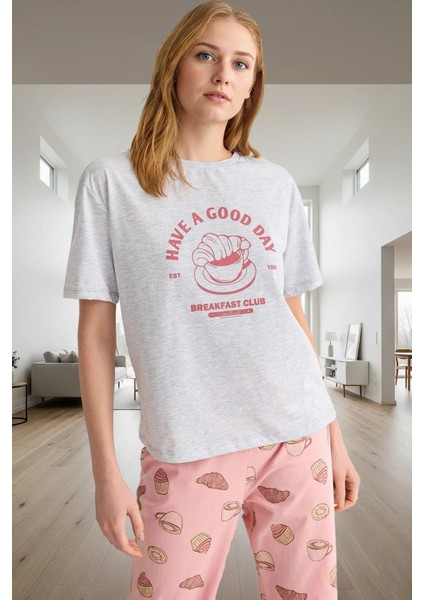 Melanj Baskılı Örme Pijama Takımı Ev Konforu Için Özenle Seçilmiş Yüksek Kalite Şık Görünüm